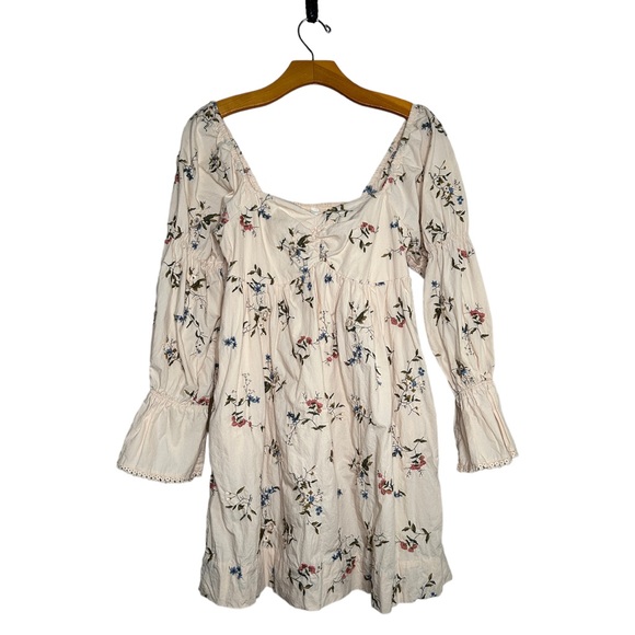 By Anthropologie Long Sleeve Embroidered Mini Fairy Floral Dress Cream Size XS - Picture 4 of 16